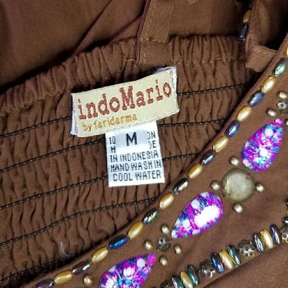 One Shoulder Tan Jeweled Handmade Beaded Dress  - Picture 7 of 7